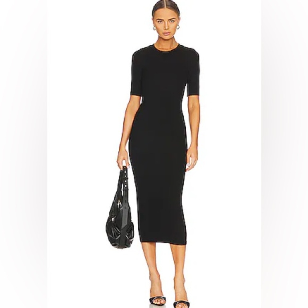 White+ Warren black  ribbed midi dress